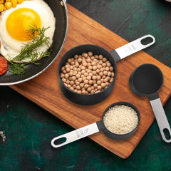 8-Piece Stainless Steel Measuring Cups & Spoons Set – Precise Dry & Liquid Measurements with Engraved Handles, Nesting Design & Organized Storage for Baking & Cooking