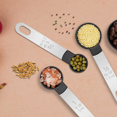 8-Piece Stainless Steel Measuring Cups & Spoons Set – Precise Dry & Liquid Measurements with Engraved Handles, Nesting Design & Organized Storage for Baking & Cooking