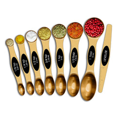 Double Sided Stackable Copper Magnetic Measuring Spoons Set with Leveler for Baking,Cooking,Roasting , Meal Preparation (8-Piece or 16-Piece)
