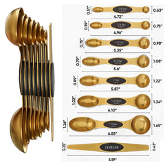Double Sided Stackable Copper Magnetic Measuring Spoons Set with Leveler for Baking,Cooking,Roasting , Meal Preparation (8-Piece or 16-Piece)