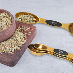 Double Sided Stackable Copper Magnetic Measuring Spoons Set with Leveler for Baking,Cooking,Roasting , Meal Preparation (8-Piece or 16-Piece)