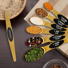 Double Sided Stackable Copper Magnetic Measuring Spoons Set with Leveler for Baking,Cooking,Roasting , Meal Preparation (8-Piece or 16-Piece)