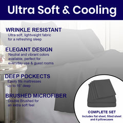 6-Piece: 2200 Series Egyptian Softness Microfiber Sheets – Ultra Soft, Cooling & Deep Pocket