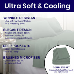 6-Piece: 2200 Series Egyptian Softness Microfiber Sheets – Ultra Soft, Cooling & Deep Pocket