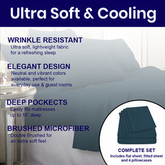 6-Piece: 2200 Series Egyptian Softness Microfiber Sheets – Ultra Soft, Cooling & Deep Pocket
