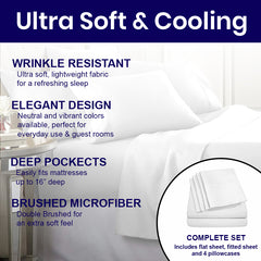 6-Piece: 2200 Series Egyptian Softness Microfiber Sheets – Ultra Soft, Cooling & Deep Pocket