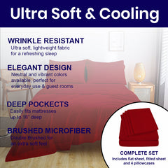 Full Size Bed Sheet Set – 1800 TC Bamboo Blend, Double Brushed, Super Soft & Cooling, Deep Pocket Bedding