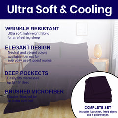 Full Size Bed Sheet Set – 1800 TC Bamboo Blend, Double Brushed, Super Soft & Cooling, Deep Pocket Bedding