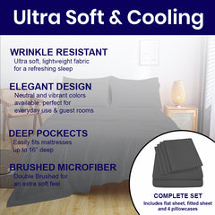 Full Size Bed Sheet Set – 1800 TC Bamboo Blend, Double Brushed, Super Soft & Cooling, Deep Pocket Bedding