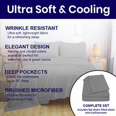 Full Size Bed Sheet Set – 1800 TC Bamboo Blend, Double Brushed, Super Soft & Cooling, Deep Pocket Bedding