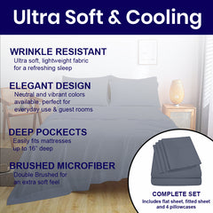 Full Size Bed Sheet Set – 1800 TC Bamboo Blend, Double Brushed, Super Soft & Cooling, Deep Pocket Bedding