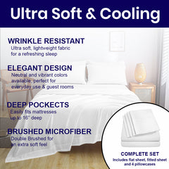 Full Size Bed Sheet Set – 1800 TC Bamboo Blend, Double Brushed, Super Soft & Cooling, Deep Pocket Bedding