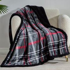 Midnight Plaid Sherpa Throw Blanket 50 x 60 Inches – Cozy Fleece & Ultra-Soft Sherpa Reversible Blanket for Couch, Sofa, Bed & Chilly Nights