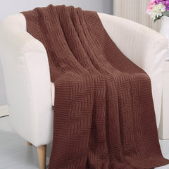 Luxury Acrylic Knitted Throw Blanket 50 x 60 Inches – Heavyweight Soft Woven Throw for Couch & Sofa – Cozy All-Season Decorative Blanket, Chocolate Brown