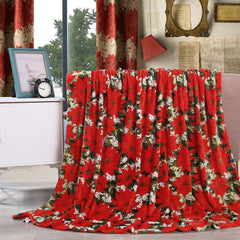 Christmas Poinsettia Plush Throw Blanket – Soft 100% Polyester Decorative Holiday Blanket for Couch, Sofa & Bed, Lightweight Machine Washable Christmas Throw, Red, 50 x 60 Inches