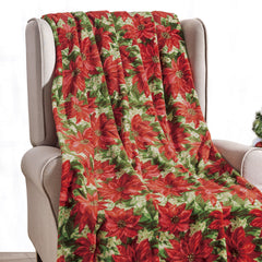 Christmas Poinsettia Plush Throw Blanket – Soft 100% Polyester Decorative Holiday Blanket for Couch, Sofa & Bed, Lightweight Machine Washable Christmas Throw, Red, 50 x 60 Inches