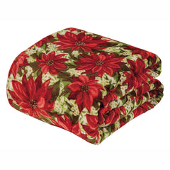 Christmas Poinsettia Plush Throw Blanket – Soft 100% Polyester Decorative Holiday Blanket for Couch, Sofa & Bed, Lightweight Machine Washable Christmas Throw, Red, 50 x 60 Inches