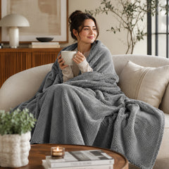 Micro Plush Popcorn Blanket Twin Size – Soft 100% Polyester Lightweight Bed Blanket with Textured Popcorn Design, Cozy All-Season Blanket for Bed, Couch & Guest Room, 66 x 86 Inches, Gray, Navy or Taupe