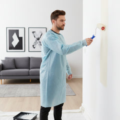 10-Pack Disposable Protective Gowns – Lightweight PE (25gsm) Paint & Dust Cover w/ Thumb Loops + Adjustable Waist Tie for DIY, Renovation & Cleanup