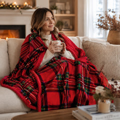 Classic Red Plaid Throw Blanket – Lightweight Soft Polyester Throw for Couch, Sofa & Bed, Cozy Decorative Blanket for Living Room, Bedroom & Travel, 50 x 60 Inches