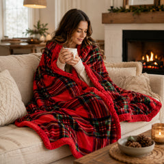 Classic Red Plaid Throw Blanket – Lightweight Soft Polyester Throw for Couch, Sofa & Bed, Cozy Decorative Blanket for Living Room, Bedroom & Travel, 50 x 60 Inches
