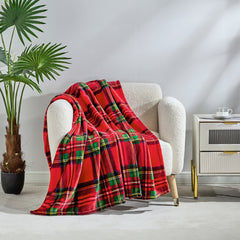 Classic Red Plaid Throw Blanket – 100% Polyester Soft Lightweight Decorative Blanket for Couch, Sofa & Bed, Machine Washable Cozy Throw, Rustic Plaid Design, 50 x 60 Inches