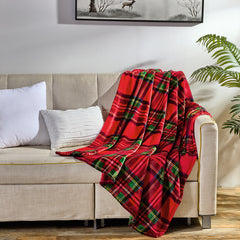 Classic Red Plaid Throw Blanket – 100% Polyester Soft Lightweight Decorative Blanket for Couch, Sofa & Bed, Machine Washable Cozy Throw, Rustic Plaid Design, 50 x 60 Inches