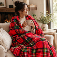Classic Red Plaid Throw Blanket – 100% Polyester Soft Lightweight Decorative Blanket for Couch, Sofa & Bed, Machine Washable Cozy Throw, Rustic Plaid Design, 50 x 60 Inches