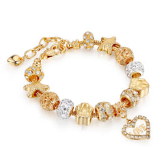 Gold Charm Bracelet for Women – Heart, Smile & Rhinestone Beaded Bracelet – Gold Plated Charm Jewelry Gift for Girls, Mom, Wife, Girlfriend (Multiple Styles)