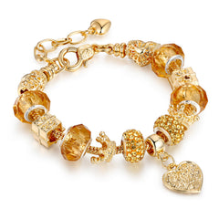 Gold Charm Bracelet for Women – Heart, Smile & Rhinestone Beaded Bracelet – Gold Plated Charm Jewelry Gift for Girls, Mom, Wife, Girlfriend (Multiple Styles)