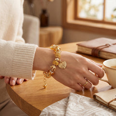 Gold Charm Bracelet for Women – Heart, Smile & Rhinestone Beaded Bracelet – Gold Plated Charm Jewelry Gift for Girls, Mom, Wife, Girlfriend (Multiple Styles)