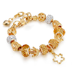 Gold Charm Bracelet for Women – Heart, Smile & Rhinestone Beaded Bracelet – Gold Plated Charm Jewelry Gift for Girls, Mom, Wife, Girlfriend (Multiple Styles)