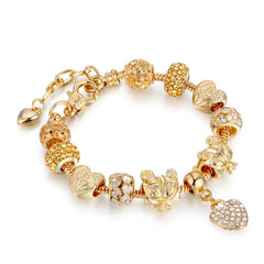 Gold Charm Bracelet for Women – Heart, Smile & Rhinestone Beaded Bracelet – Gold Plated Charm Jewelry Gift for Girls, Mom, Wife, Girlfriend (Multiple Styles)
