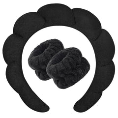3-Pack Fluffy Spa Headband & Wristband Set – Cute Bubble Design for Face Washing, Skincare Routine, Makeup