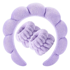 3-Pack Fluffy Spa Headband & Wristband Set – Cute Bubble Design for Face Washing, Skincare Routine, Makeup