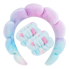3-Pack Fluffy Spa Headband & Wristband Set – Cute Bubble Design for Face Washing, Skincare Routine, Makeup