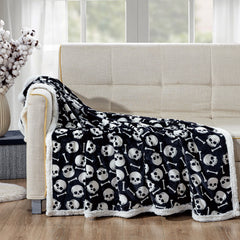 Skull & Bones Halloween Sherpa Throw Blanket – Ultra Soft 50" x 60" Micro Plush Blanket for Couch, Bed & Dorm – Cozy, Lightweight, All-Season Warmth, Machine Washable