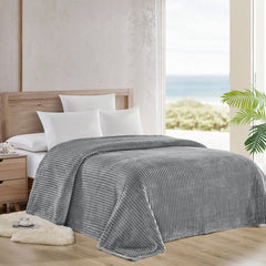 Oversized Ribbed Corduroy Plush Blanket – Reversible Striata Lined All-Season Cozy Throw for Bed & Couch, 100% Polyester, Queen or King