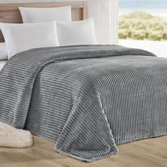 Oversized Ribbed Corduroy Plush Blanket – Reversible Striata Lined All-Season Cozy Throw for Bed & Couch, 100% Polyester, Queen or King