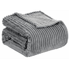 Oversized Ribbed Corduroy Plush Blanket – Reversible Striata Lined All-Season Cozy Throw for Bed & Couch, 100% Polyester, Queen or King