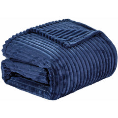 Oversized Ribbed Corduroy Plush Blanket – Reversible Striata Lined All-Season Cozy Throw for Bed & Couch, 100% Polyester, Queen or King