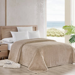 Oversized Ribbed Corduroy Plush Blanket – Reversible Striata Lined All-Season Cozy Throw for Bed & Couch, 100% Polyester, Queen or King
