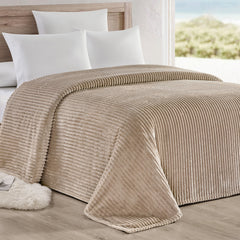Oversized Ribbed Corduroy Plush Blanket – Reversible Striata Lined All-Season Cozy Throw for Bed & Couch, 100% Polyester, Queen or King
