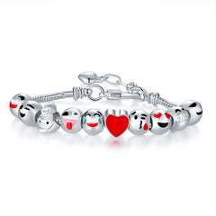Emoji Charm Bracelet for Women & Kids – White Gold Plated Rope Chain Bracelet with Fun Emoji Charms – Stackable Cute Jewelry for Girls & Teens