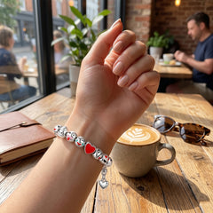 Emoji Charm Bracelet for Women & Kids – White Gold Plated Rope Chain Bracelet with Fun Emoji Charms – Stackable Cute Jewelry for Girls & Teens