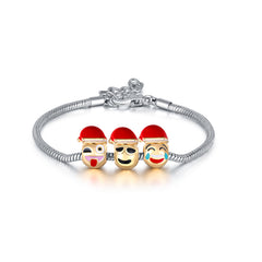 3 Animal or Christmas Emoji Charm Bracelet for Women & Girls – 18K Gold Plated Cute Animal Charm Bracelet – Adjustable Beaded Jewelry Gift for Kids, Teens & Women