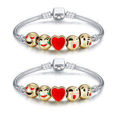 Emoji Charm Bracelet for Women & Girls – 18K Gold Plated Beaded Bracelet with Magnetic Clasp – Cute Expression Jewelry Gift, 7.5”