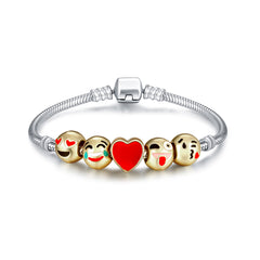 Emoji Charm Bracelet for Women & Girls – 18K Gold Plated Beaded Bracelet with Magnetic Clasp – Cute Expression Jewelry Gift, 7.5”