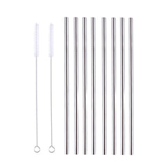 Reusable Stainless Steel Straight Drinking Straws – Food-Grade Metal, BPA-Free, With Cleaning Brush (10 Pack)