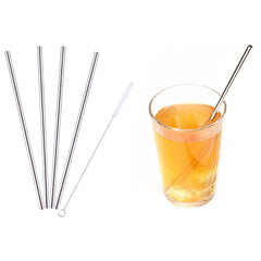 Reusable Stainless Steel Straight Drinking Straws – Food-Grade Metal, BPA-Free, With Cleaning Brush (10 Pack)